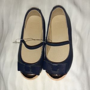 Janie and Jack Navy and Gold Bow Baby Girl Shoes